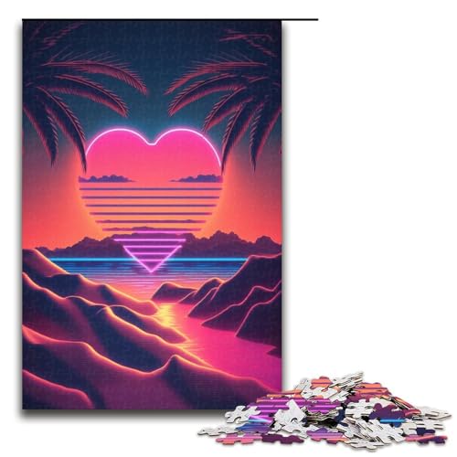 1000-teiliges Puzzle „Neon Love Beach“, Puzzle für Erwachsene, Holzpuzzle, anspruchsvolles Spiel, Größe 50 x 75 cm von KJYMNC