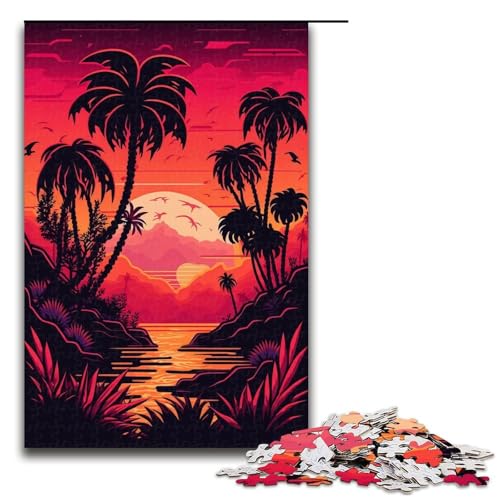 1000-teiliges Puzzle „Neon Sunset Beach“, Puzzle für Erwachsene, Holzpuzzle, anspruchsvolles Spiel, Größe 50 x 75 cm von KJYMNC