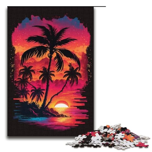 1000-teiliges Puzzle „Neon Sunset Beach“, Puzzle für Erwachsene, Papppuzzle, anspruchsvolles Spiel, Größe 38 x 26 cm von KJYMNC