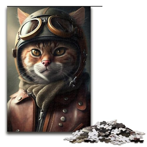 1000-teiliges Puzzle „Pilot Cat“, Puzzle für Erwachsene, Holzpuzzle, anspruchsvolles Spiel, Größe 50 x 75 cm von KJYMNC