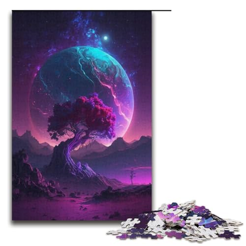 1000-teiliges Puzzle „Purple Planet Tree“, Kartonpuzzle, tolles Geschenk für Erwachsene, Größe 38 x 26 cm von KJYMNC