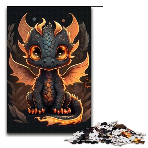 1000-teiliges Puzzle „Schwarzer Drache Baby“, Geschenkideen für Erwachsene, geeignet für Teenager ab 14 Jahren, Größe 50 x 75 cm von KJYMNC