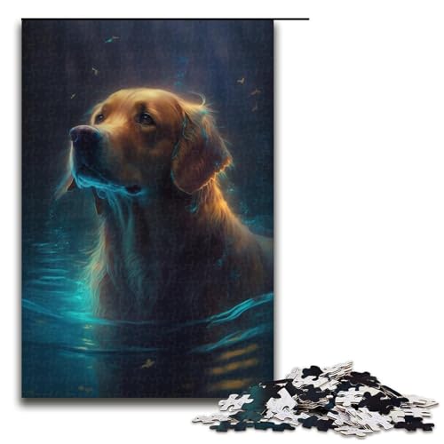 1000-teiliges Puzzle „Verträumter Golden Retriever“, Puzzle für Erwachsene, Holzpuzzle, anspruchsvolles Spiel, Größe 50 x 75 cm von KJYMNC