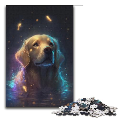 1000-teiliges Puzzle „Verträumter Golden Retriever“, Puzzle für Kinder, Papppuzzle, Größe 38 x 26 cm von KJYMNC