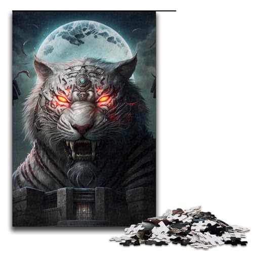 1000-teiliges Puzzle „Weißer Tiger“, Puzzle für Erwachsene, Holzpuzzle, anspruchsvolles Spiel, Größe 50 x 75 cm von KJYMNC