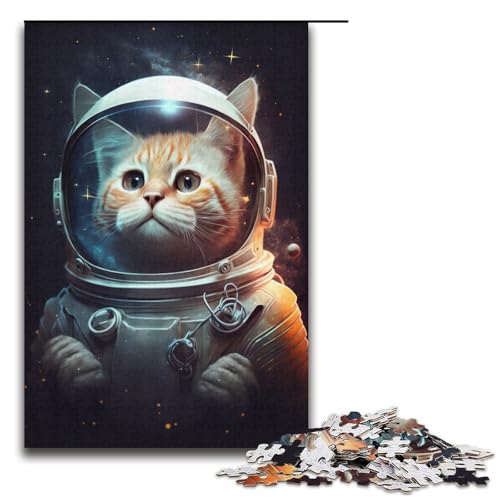 1000-teiliges Puzzle für Erwachsene, Astronautenkatze, Puzzles für Karton, Lernspiel, Herausforderungsspielzeug, Größe 38 x 26 cm von KJYMNC