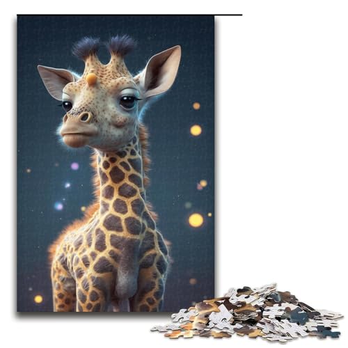 1000-teiliges Puzzle für Erwachsene, Baby-Giraffe, Puzzle für Erwachsene, Holzpuzzle, dekomprimierendes intellektuelles Lernspielzeug, Größe 50 x 75 cm von KJYMNC