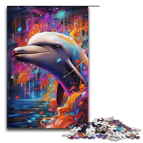 1000-teiliges Puzzle für Erwachsene, Bunte Delfine, praktisches Spiel zum Zeitvertreib zu Hause, für Teenager ab 14 Jahren, Größe 38 x 26 cm von KJYMNC
