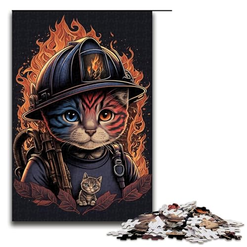 1000-teiliges Puzzle für Erwachsene, Feuerwehrmann-Katze, Geschenk-Puzzle für Kinder, Größe 50 x 75 cm von KJYMNC