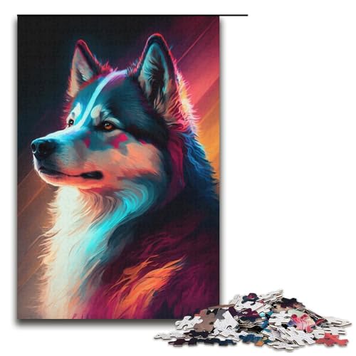 1000-teiliges Puzzle für Erwachsene, Husky-Hund, Puzzle für Pappe, Lernspiel, Herausforderungsspielzeug, Größe 38 x 26 cm von KJYMNC