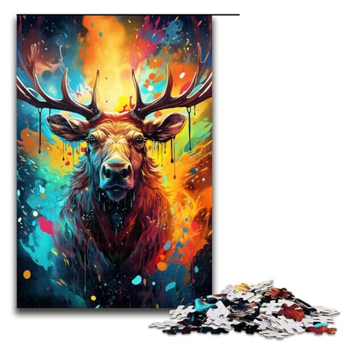 1000-teiliges Puzzle für Erwachsene, Malen, Farbe, Elch-Puzzle, praktisches Spiel, einzigartiges Geburtstags-Größe 50 x 75 cm 1000-teiliges Puzzle für Erwachsene, Malen, Farbe, Elch-Puzzle, praktisches Spiel, einzigartiges Geburtstags-Größe 50 x 75 cm von KJYMNC