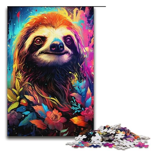 1000-teiliges Puzzle für Erwachsene, Malen, buntes Faultier, Kunstspiele, Spielzeug, Geschenk, ganze Familie, Größe 38 x 26 cm von KJYMNC