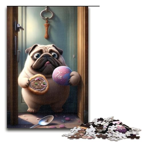 1000-teiliges Puzzle für Erwachsene, Mops-Donuts-Puzzle, Mitmachspiel, Staycation-Zeitvertreib für Teenager ab 14 Jahren, Größe 50 x 75 cm von KJYMNC