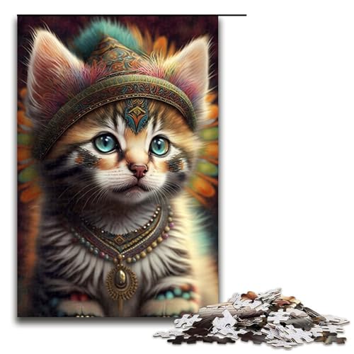 1000-teiliges Puzzle für Erwachsene, Motiv: Indianer-Kriegerkatzenfamilie, zum Zusammenbauen, ganze Familie, Größe 50 x 75 cm 1000-teiliges Puzzle für Erwachsene, Motiv: Indianer-Kriegerkatzenfamilie, zum Zusammenbauen, ganze Familie, Größe 50 x 75 cm von KJYMNC