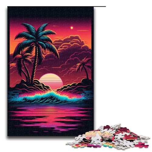 1000-teiliges Puzzle für Erwachsene, Neon Beach, Puzzle für Erwachsene, Holzpuzzle, Lernspielzeug, Größe 50 x 75 cm von KJYMNC