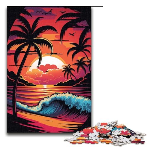 1000-teiliges Puzzle für Erwachsene, Neon Beach, Puzzle für Erwachsene, Holzpuzzle, Lernspielzeug, Größe 50 x 75 cm von KJYMNC