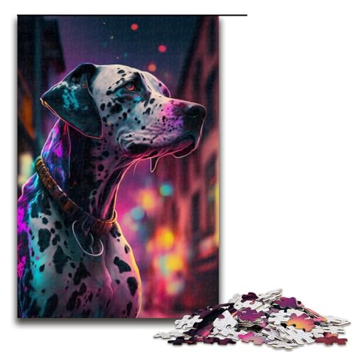1000-teiliges Puzzle für Erwachsene, Neon-Dalmatiner-Puzzle für Erwachsene, Holzpuzzle, dekomprimierendes intellektuelles Lernspielzeug, Größe 50 x 75 cm von KJYMNC