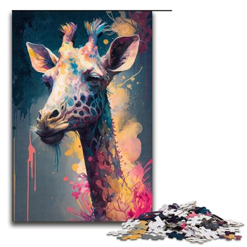 1000-teiliges Puzzle für Erwachsene, Neon-Giraffe, Puzzles aus Holz, Lernspiel, Herausforderungsspielzeug, Größe 50 x 75 cm von KJYMNC