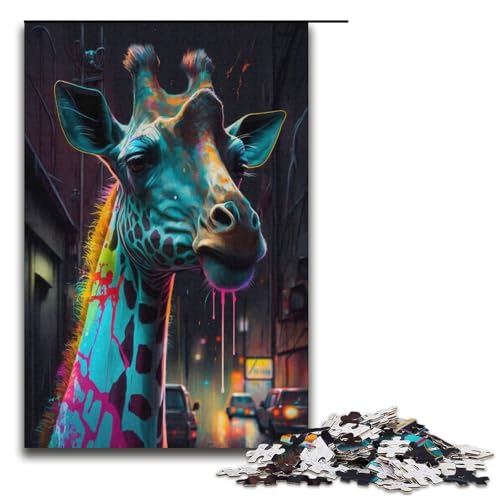 1000-teiliges Puzzle für Erwachsene, Neon-Giraffe, Spiele, Spielzeug, Geschenk, ganze Familie, Größe 38 x 26 cm von KJYMNC
