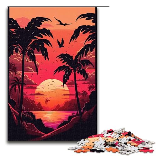 1000-teiliges Puzzle für Erwachsene, Neon-Sonnenuntergangs-Strand-Puzzle, praktisches Spiel, Staycation-Zeitvertreib für Teenager ab 14 Jahren, Größe 50 x 75 cm von KJYMNC
