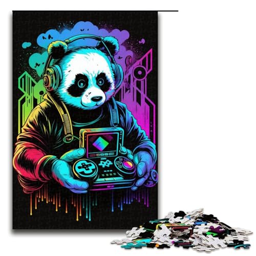 1000-teiliges Puzzle für Erwachsene, Panda-Kunstwerk, anspruchsvolles Spiel mit passendem Poster und Quizblatt, Größe 50 x 75 cm von KJYMNC