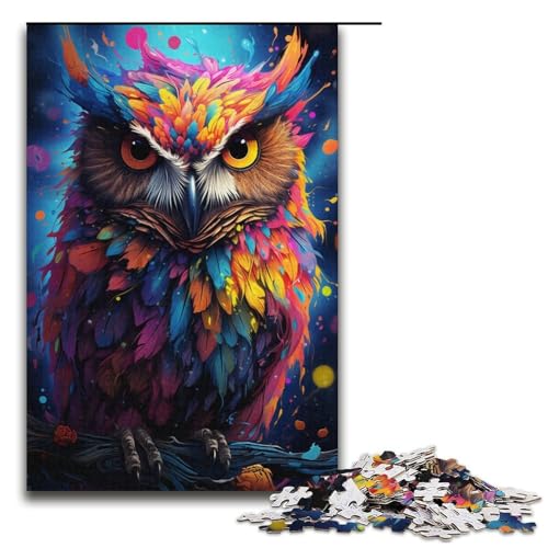1000-teiliges Puzzle für Erwachsene, Regenbogen-Eule, Spiele, Spielzeug, Geschenk, ganze Familie, Größe 38 x 26 cm von KJYMNC
