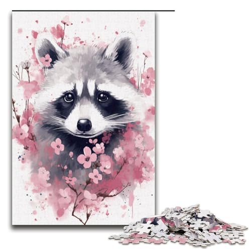 1000-teiliges Puzzle für Erwachsene, Sakura-Aquarell-Waschbär, Geschenk-Puzzle aus Pappe, tolles Geschenk für Erwachsene, Größe 38 x 26 cm 1000-teiliges Puzzle für Erwachsene, Sakura-Aquarell-Waschbär, Geschenk-Puzzle aus Pappe, tolles Geschenk für Erwachsene, Größe 38 x 26 cm von KJYMNC