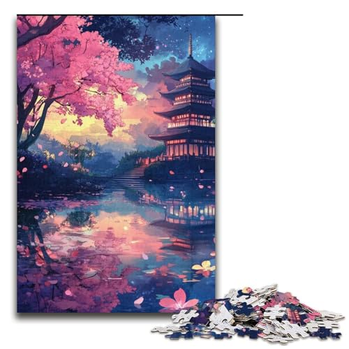1000-teiliges Puzzle für Erwachsene, Sakura Tower, Geschenk-Puzzle aus Pappe, tolles Geschenk für Erwachsene, Größe 38 x 26 cm von KJYMNC