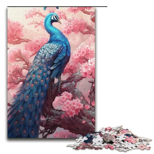 1000-teiliges Puzzle für Erwachsene, Sakura und Pfau, Geschenkpuzzle für Kinder, Geschenke, Größe 38 x 26 cm von KJYMNC