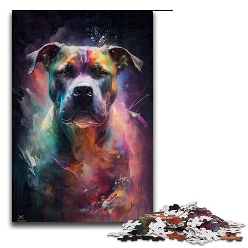 1000-teiliges Puzzle für Erwachsene, Staffordshire Bull Terrier, Hundespiele, Spielzeug, Geschenk, ganze Familie, Größe 50 x 75 cm von KJYMNC