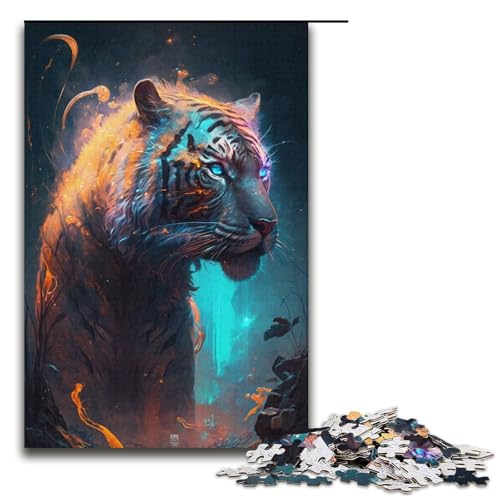 1000-teiliges Puzzle für Erwachsene, Tiger-Malerei, Geschenk-Puzzle für Kinder, Größe 38 x 26 cm von KJYMNC