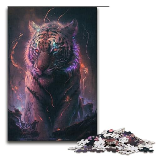 1000-teiliges Puzzle für Erwachsene, Tiger-Malspiele, Spielzeug, Geschenk, ganze Familie, Größe 38 x 26 cm von KJYMNC