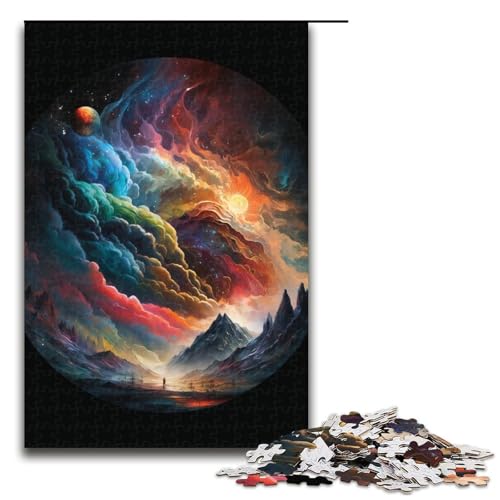 1000-teiliges Puzzle für Erwachsene, bunter Planet, explodierendes Puzzle für Erwachsene, Holzpuzzle, Lernspielzeug, Größe 50 x 75 cm von KJYMNC
