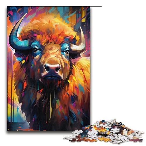1000-teiliges Puzzle für Erwachsene, buntes Büffel-Puzzle für Erwachsene, Papppuzzle, dekomprimierendes intellektuelles Lernspielzeug, Größe 38 x 26 cm von KJYMNC