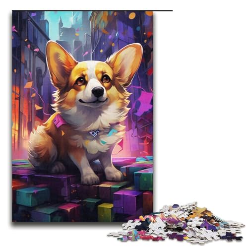 1000-teiliges Puzzle für Erwachsene, buntes Corgi-Puzzle für Erwachsene, Papppuzzle, dekomprimierendes intellektuelles Lernspielzeug, Größe 38 x 26 cm von KJYMNC