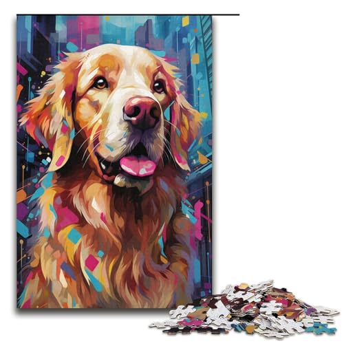1000-teiliges Puzzle für Erwachsene, buntes Golden Retriever-Puzzle für Erwachsene, Papppuzzle, dekomprimierendes intellektuelles Lernspielzeug, Größe 38 x 26 cm von KJYMNC