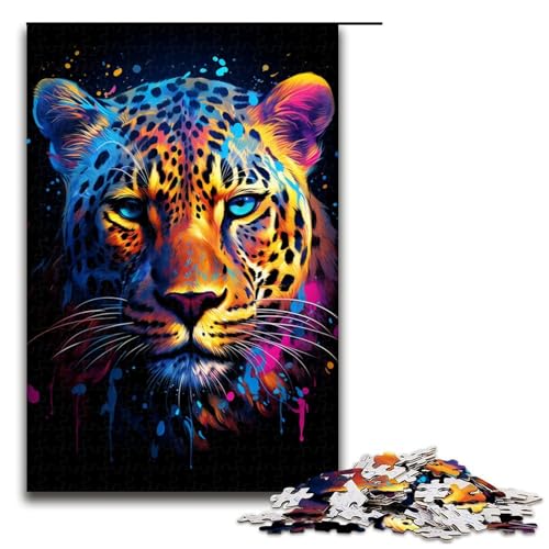 1000-teiliges Puzzle für Erwachsene, buntes Leoparden-Puzzle, praktisches Spiel zum Zeitvertreib zu Hause für Teenager ab 14 Jahren, Größe 50 x 75 cm von KJYMNC