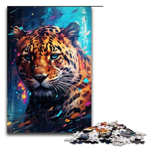 1000-teiliges Puzzle für Erwachsene, buntes Leoparden-Puzzle, praktisches Spiel zum Zeitvertreib zu Hause für Teenager ab 14 Jahren, Größe 50 x 75 cm von KJYMNC