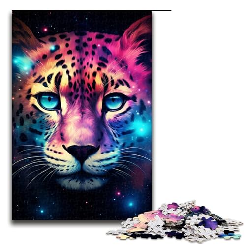 1000-teiliges Puzzle für Erwachsene, buntes Leoparden-Puzzle, praktisches Spiel zum Zeitvertreib zu Hause für Teenager ab 14 Jahren, Größe 50 x 75 cm von KJYMNC