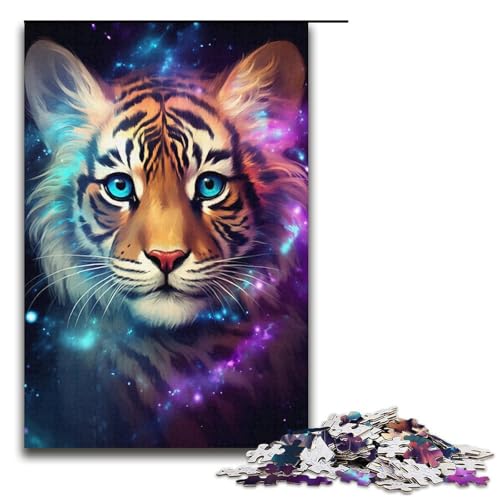 1000-teiliges Puzzle für Erwachsene, buntes Tiger-Puzzle für Erwachsene, Papppuzzle, dekomprimierendes intellektuelles Lernspielzeug, Größe 38 x 26 cm von KJYMNC