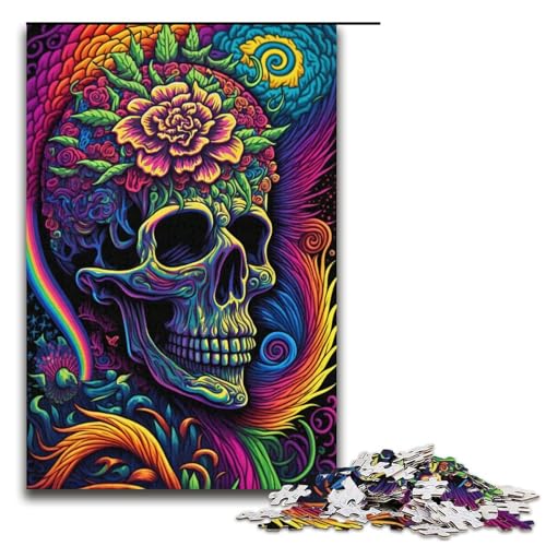 1000-teiliges Puzzle für Erwachsene, buntes Totenkopf-Puzzle, praktisches Spiel zum Zeitvertreib zu Hause für Teenager ab 14 Jahren, Größe 38 x 26 cm von KJYMNC