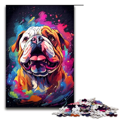 1000-teiliges Puzzle für Erwachsene, farbenfroh, psychedelisch, von Psychedelic Bulldog, Puzzle, Mitmachspiel, Staycation-Zeitvertreib für Teenager ab 14 Jahren, Größe 50 x 75 cm von KJYMNC
