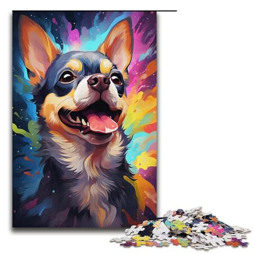 1000-teiliges Puzzle für Erwachsene, farbenfrohe Zeichnung eines Chihuahua-Hundes, Puzzle, praktisches Spiel zum Zeitvertreib zu Hause für Teenager ab 14 Jahren, Größe 38 x 26 cm von KJYMNC