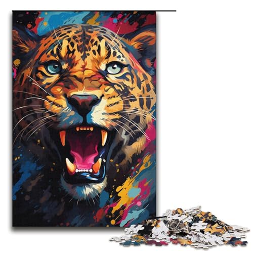 1000-teiliges Puzzle für Erwachsene, farbenfrohes Fantasy-Leoparden-Puzzle, praktisches Spiel zum Zeitvertreib zu Hause für Teenager ab 14 Jahren, Größe 38 x 26 cm von KJYMNC