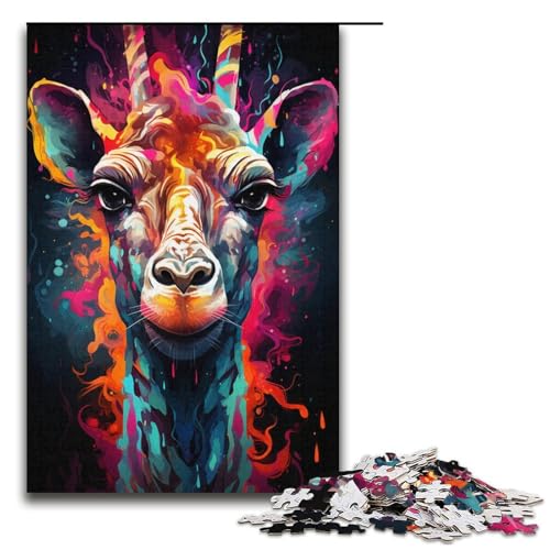 1000-teiliges Puzzle für Erwachsene, farbenfrohes Giraffengemälde, praktisches Spiel, tolle Geschenke für Weihnachten, Größe 38 x 26 cm von KJYMNC