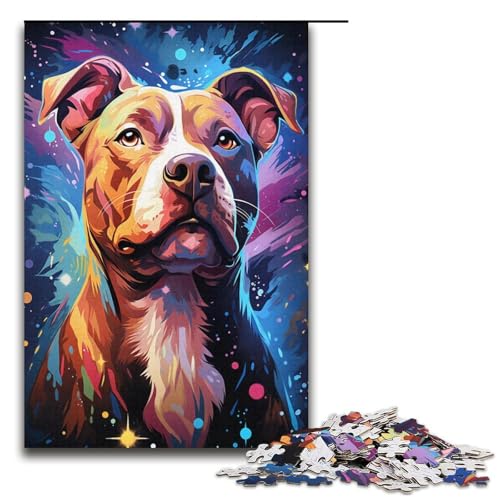 1000-teiliges Puzzle für Erwachsene, farbenfrohes psychedelisches Bild eines schönen Pitbull-Hundes, Puzzle für Erwachsene, Papppuzzle, dekomprimierendes intellektuelles Lernspielzeug, 38 x 26 cm 1000-teiliges Puzzle für Erwachsene, farbenfrohes psychedelisches Bild eines schönen Pitbull-Hundes, Puzzle für Erwachsene, Papppuzzle, dekomprimierendes intellektuelles Lernspielzeug, 38 x 26 cm von KJYMNC