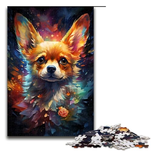 1000-teiliges Puzzle für Erwachsene, farbenfrohes psychedelisches Galaxie-Chihuahua-Hundespiel, Spielzeuggeschenk, ganze Familie, Größe 50 x 75 cm von KJYMNC