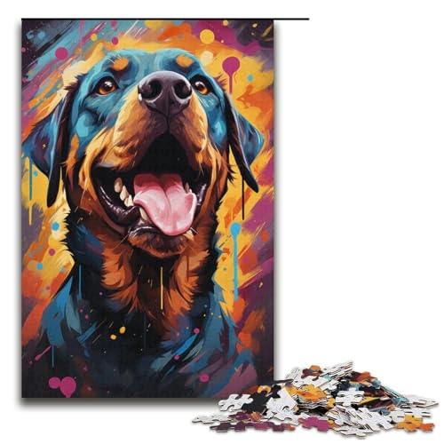 1000-teiliges Puzzle für Erwachsene, farbenfrohes psychedelisches Rottweiler-Puzzle für Erwachsene, Papppuzzle, dekomprimierendes intellektuelles Lernspielzeug, Größe 38 x 26 cm von KJYMNC