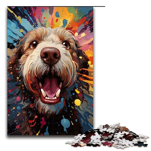 1000-teiliges Puzzle für Erwachsene, farbenfrohes psychedelisches spanisches Wasserhund-Puzzle für Erwachsene, Holzpuzzle, dekomprimierendes intellektuelles Lernspielzeug, Größe 50 x 75 cm von KJYMNC