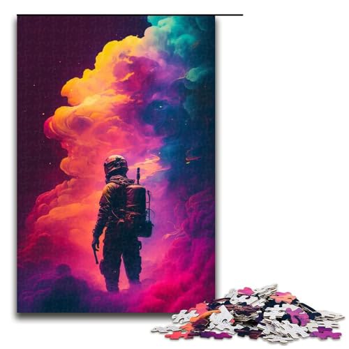 1000-teiliges Puzzle für Erwachsene, farbige Astronauten-Puzzles aus Holz, Lernspiel, Herausforderungsspielzeug, Größe 50 x 75 cm von KJYMNC
